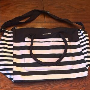 Victoria's Secret Black and Pink Striped Large Bag